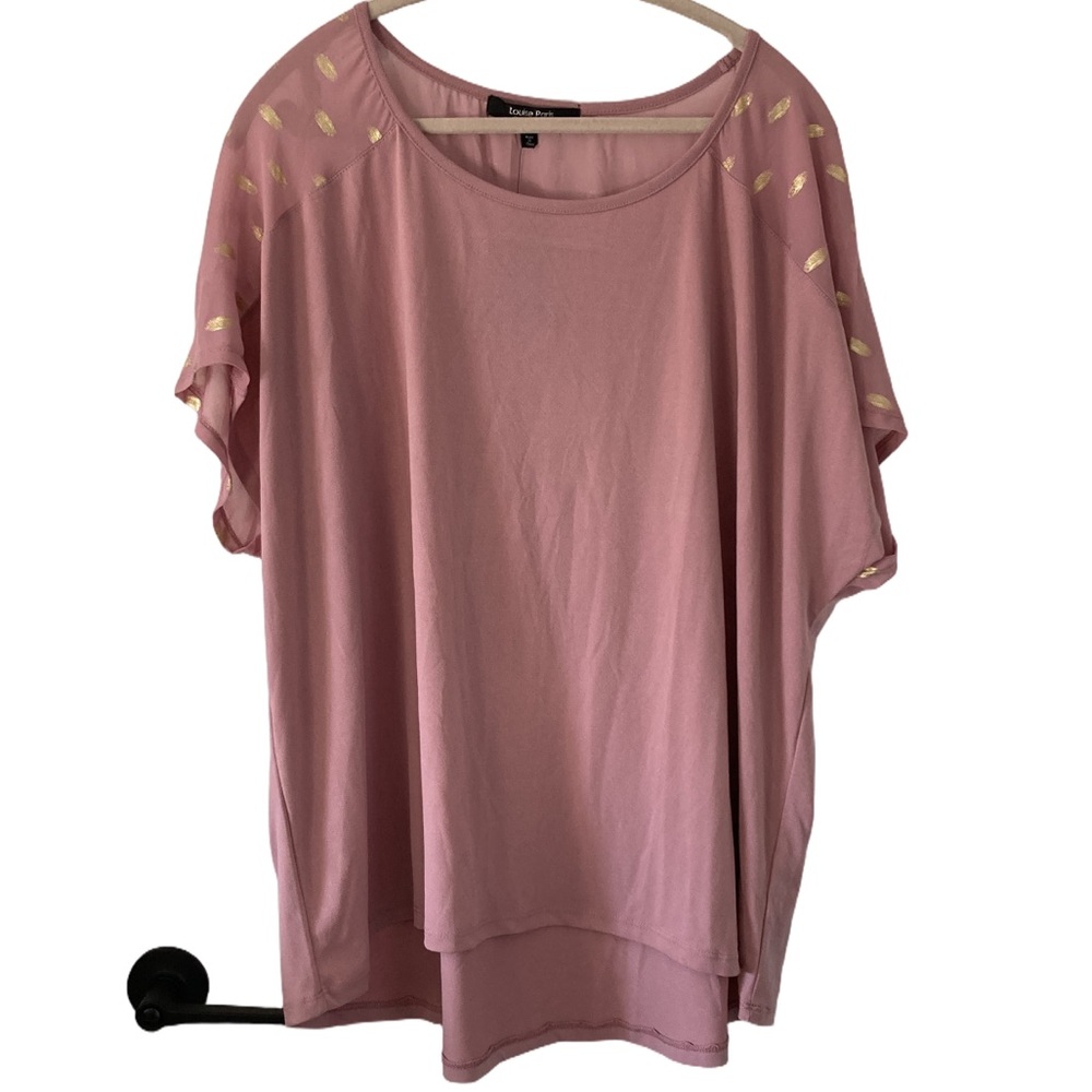 Louise Paris 3X Blush Pink with Gold Polka Dots Top NWT Plus Size Dressy Shirt